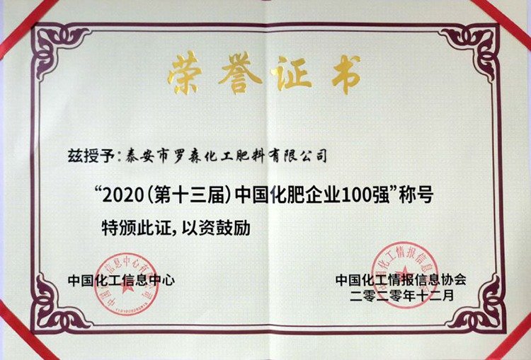 Certificate of Honor in 2020