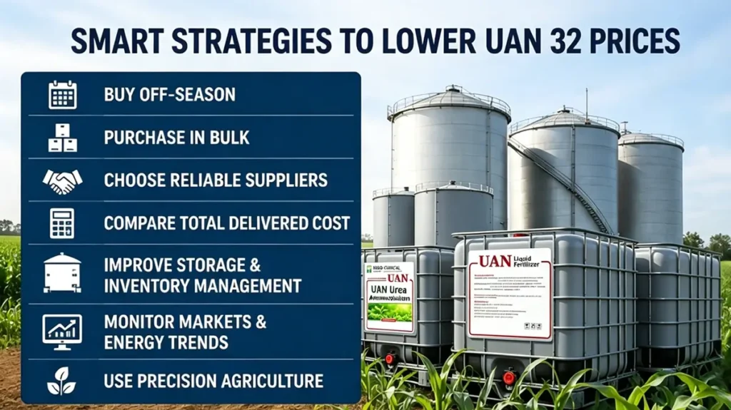 Smart strategies to lower UAN 32 fertilizer prices through bulk purchasing, off-season buying, supplier management, and inventory optimization