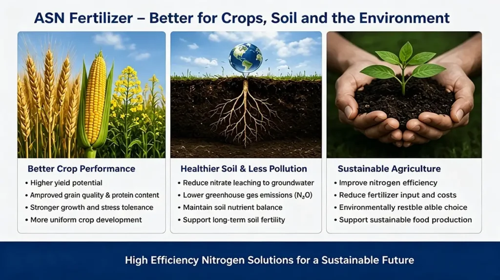 Benefits of ASN fertilizer for crops, soil health, and environment including higher yield, better soil fertility, and sustainable agriculture practices by Risso.
