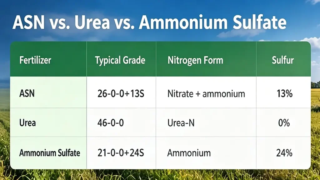 ASN fertilizer vs urea and ammonium sulfate comparison of nitrogen and sulfur content